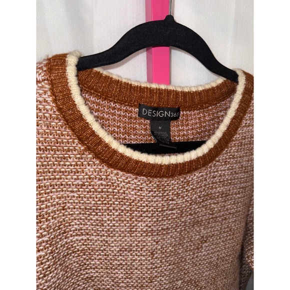 DESIGN365 Women's Striped Knit Sweater Long Sleeve Crew Neck Brown Pink Size M - Picture 2 of 8